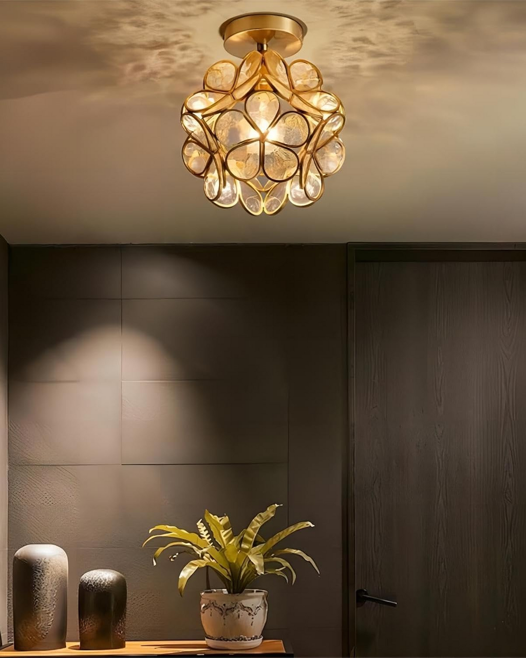 Modern Flower Ceiling Light – Acrylic & Gold-Tone Iron LED Design Lamp, 20 cm