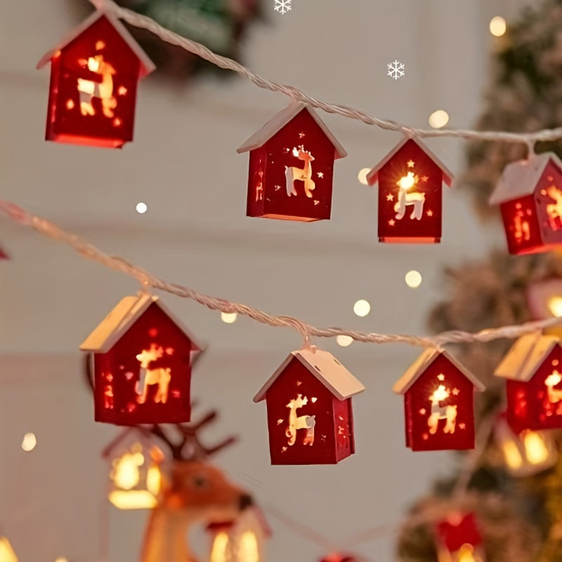 Illuminated Christmas Decoration LED Garland with Houses – Battery-Powered Warm Light, 200 cm, Winter Ambience
