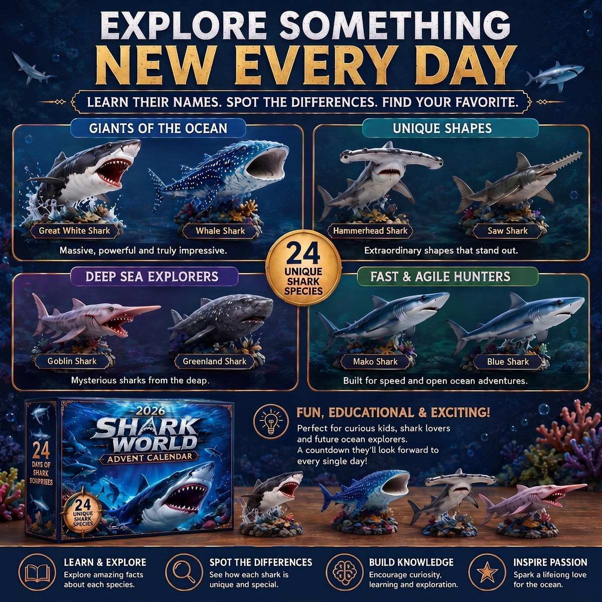 Haifina | Shark Figure Advent Calendar with 24 Collectible Sharks 2026