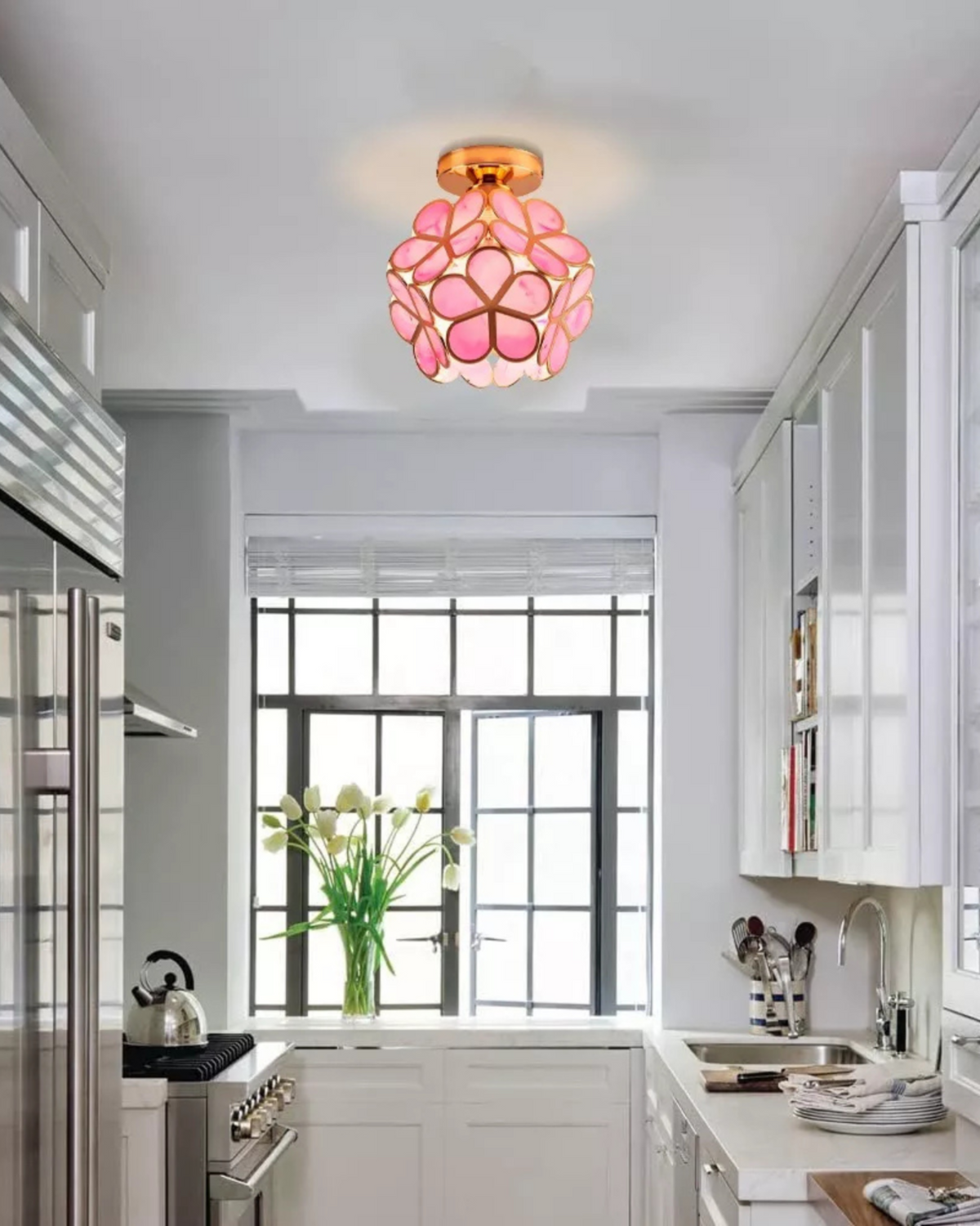 Modern Flower Ceiling Light – Acrylic & Gold-Tone Iron LED Design Lamp, 20 cm