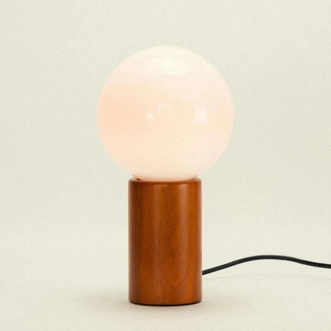 Mid-Century Wood & Glass Globe Table Lamp – Vintage Bedside Lamp, 28 cm, for Bedroom