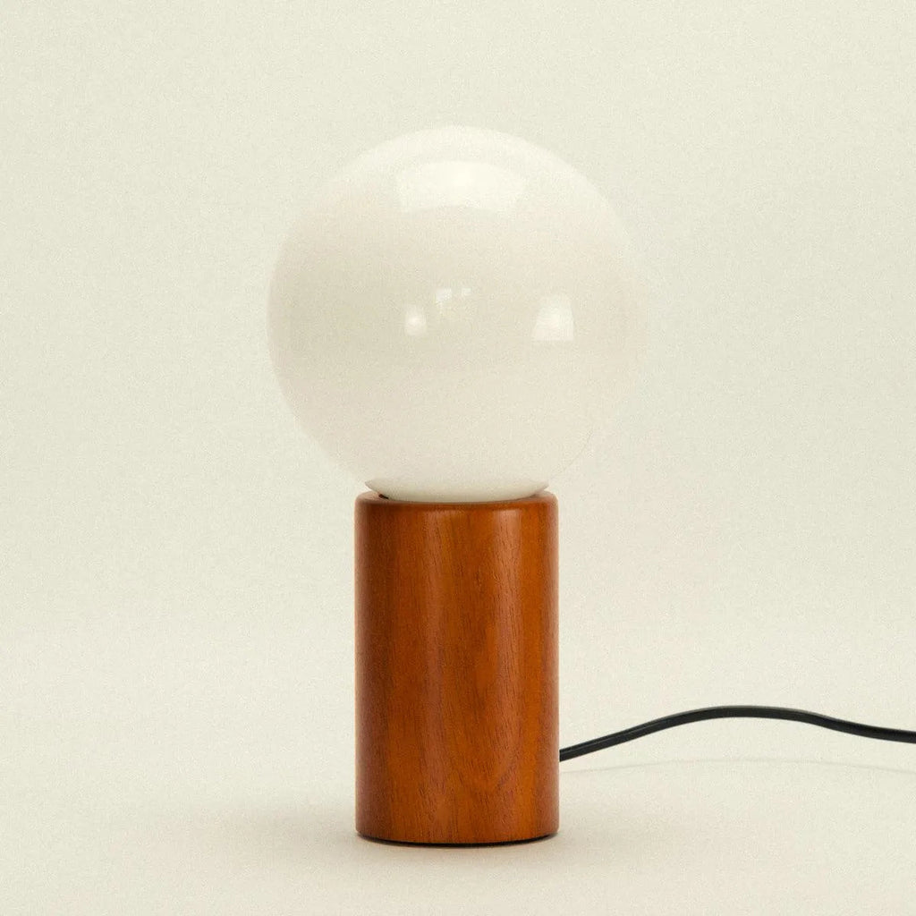 Mid-Century Wood & Glass Globe Table Lamp – Vintage Bedside Lamp, 28 cm, for Bedroom