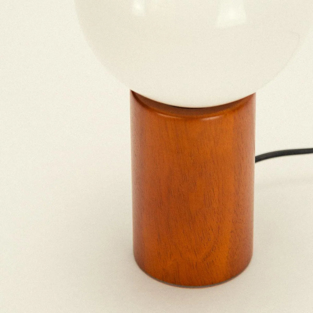 Mid-Century Wood & Glass Globe Table Lamp – Vintage Bedside Lamp, 28 cm, for Bedroom