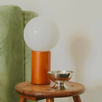 Mid-Century Wood & Glass Globe Table Lamp – Vintage Bedside Lamp, 28 cm, for Bedroom