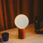 Mid-Century Wood & Glass Globe Table Lamp – Vintage Bedside Lamp, 28 cm, for Bedroom