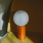 Mid-Century Wood & Glass Globe Table Lamp – Vintage Bedside Lamp, 28 cm, for Bedroom