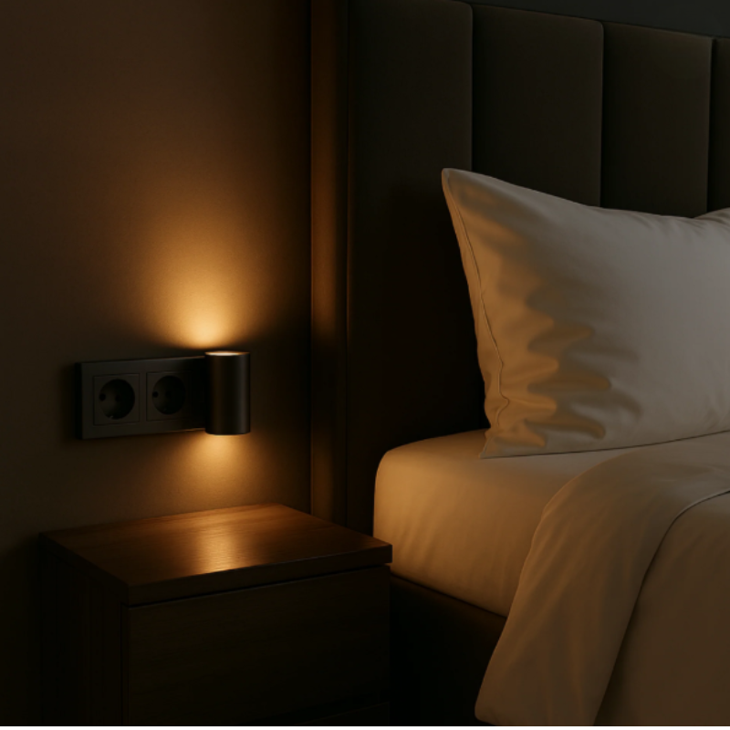 Dimmable Plug-in LED Wall Light with Night Light Function – Modern Black or White for Bedroom & Kids’ Room