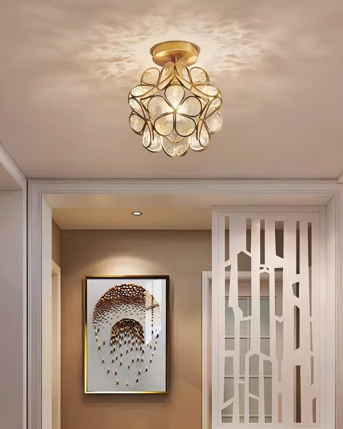 Modern Flower Ceiling Light – Acrylic & Gold-Tone Iron LED Design Lamp, 20 cm
