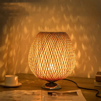 Rustic Bamboo Table Lamp with Handmade Wooden Base – Vintage Mood Light for Living Room, Bedroom & Desk