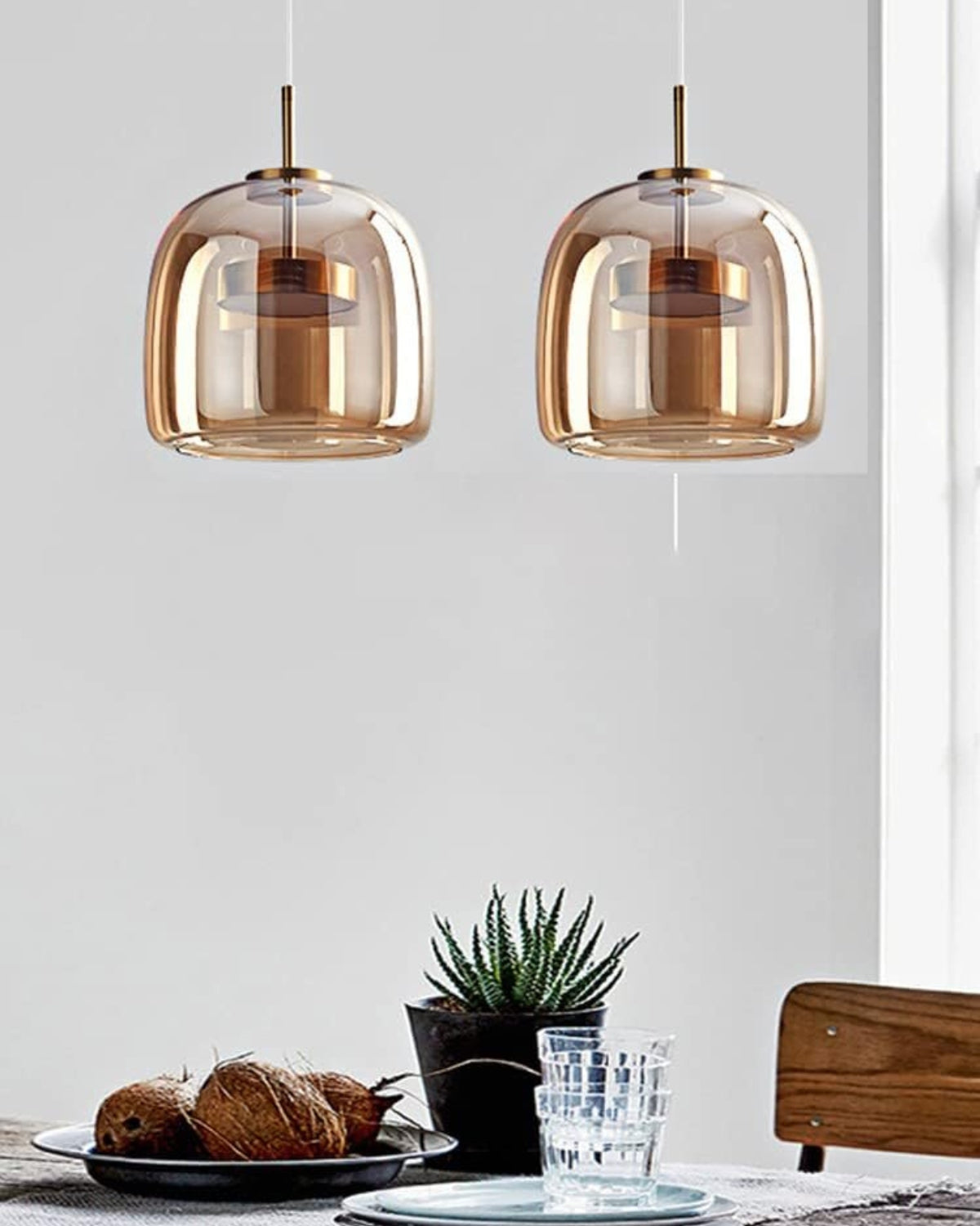 Smoked Glass LED Pendant Light – Dimmable Scandinavian Ceiling Light in Gold, Black or Amber for Dining Room, Kitchen Island & Living Room