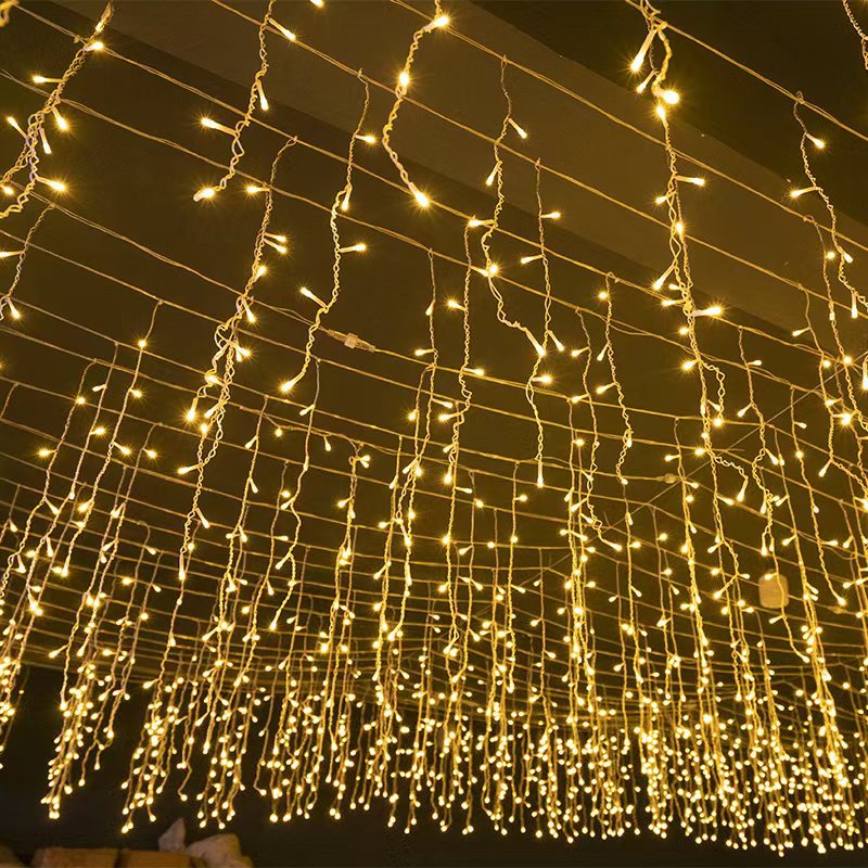 50 m LED Icicle Curtain Lights – Warm White Waterfall Effect for Outdoor Use