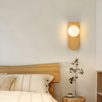 Scandinavian Wooden Wall Light with Glass Globe – LED Wall Lamp for Bedroom & Living Room