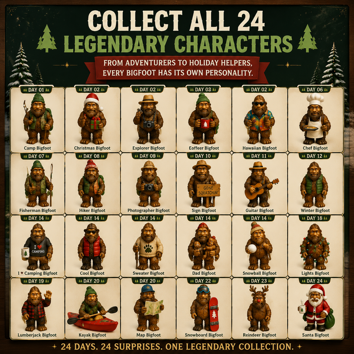 Bergolo | Bigfoot Figure Advent Calendar with 24 Collectible Figures