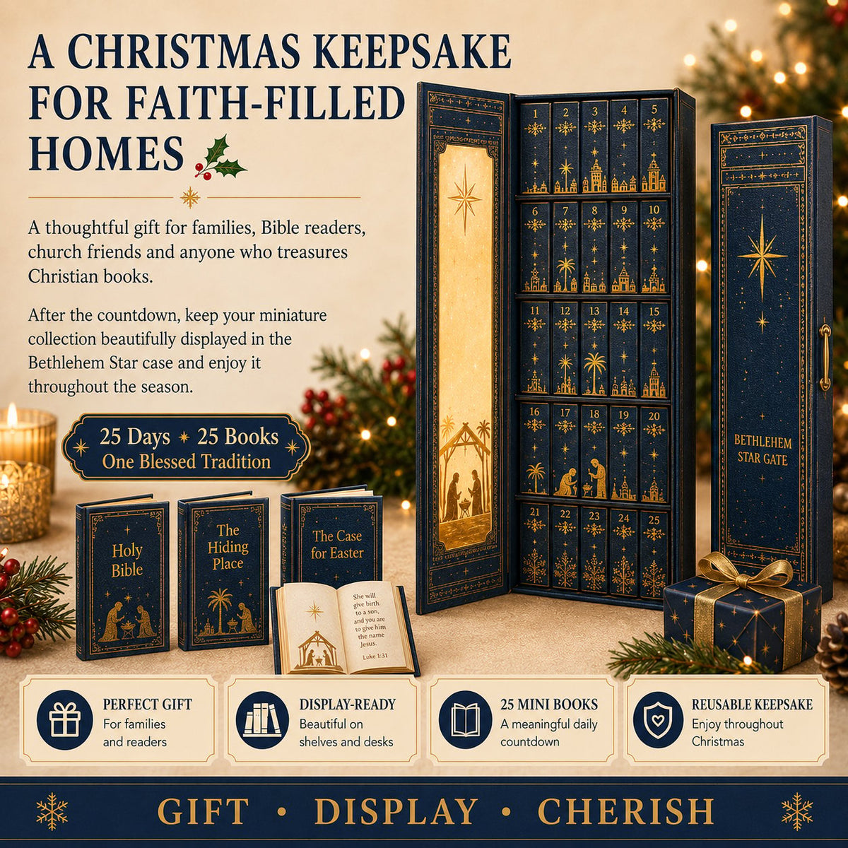 Christian Mini Book Ornament Advent Calendar with 25 Miniature Books 2026