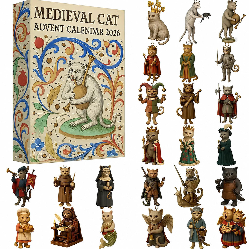 Medieval Cat Ornament Advent Calendar with 24 Acrylic Cat Figures 2026