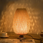 Rustic Bamboo Table Lamp with Handmade Wooden Base – Vintage Mood Light for Living Room, Bedroom & Desk