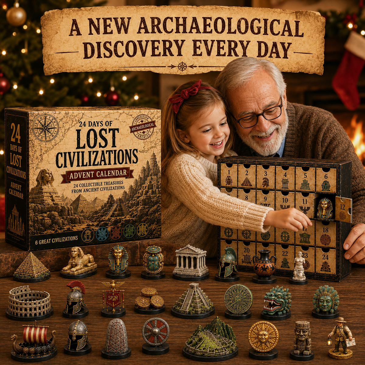 Ancient Civilisations Advent Calendar with 24 Archaeology Miniatures 2026