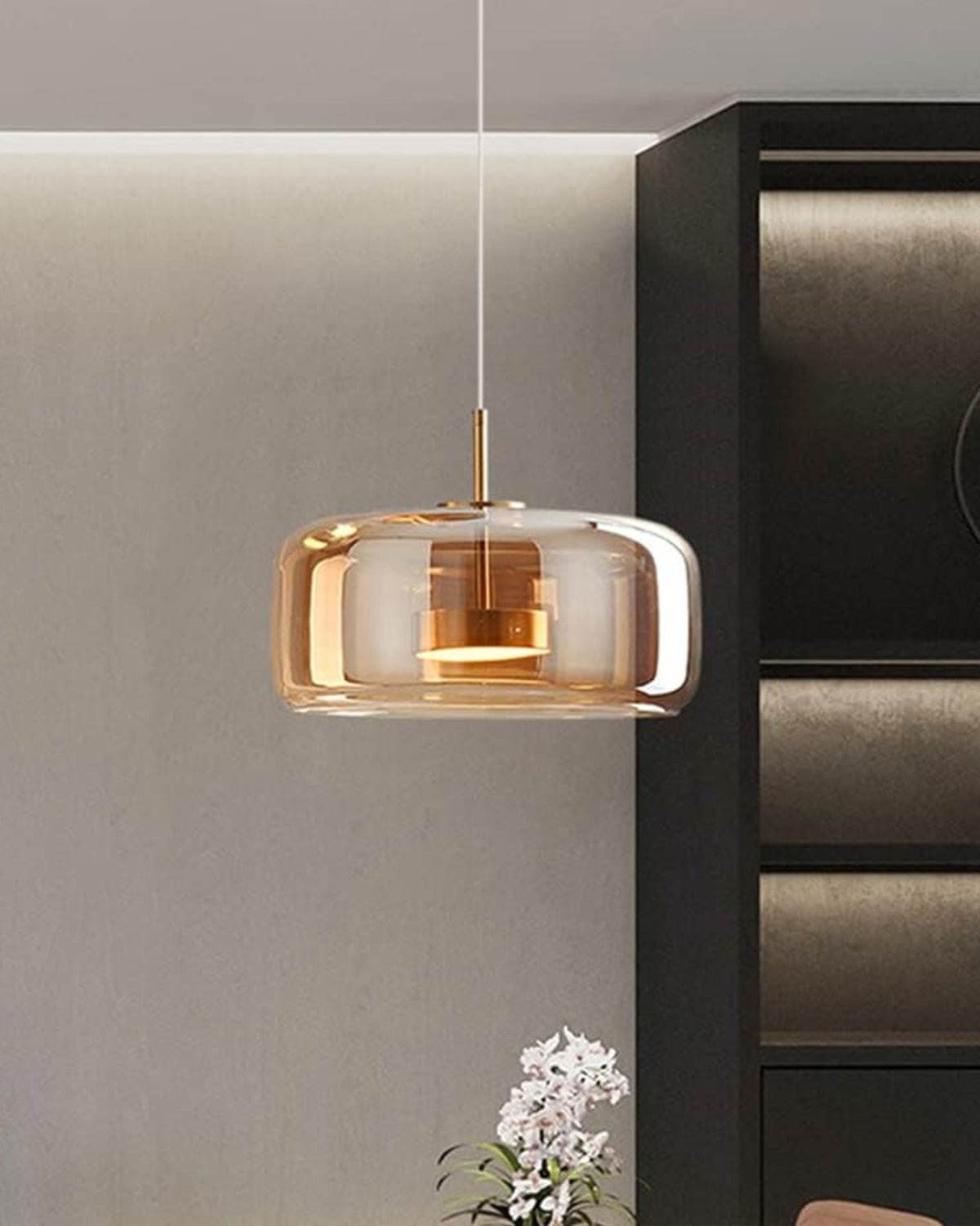 Smoked Glass LED Pendant Light – Dimmable Scandinavian Ceiling Light in Gold, Black or Amber for Dining Room, Kitchen Island & Living Room