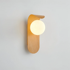 Scandinavian Wooden Wall Light with Glass Globe – LED Wall Lamp for Bedroom & Living Room