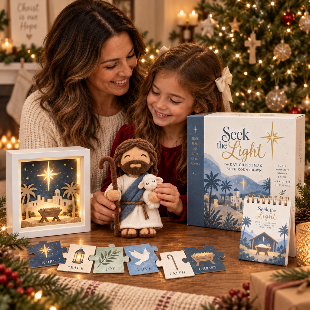 Christian Advent Calendar with 24 Symbol Pieces, Light-Up Nativity and Devotional 2026