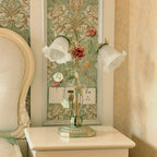 Pastoral Green Metal Bedside Lamp with Flower Decoration – Vintage Table Lamp, 1 or 2 Lights