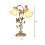 Pastoral Green Metal Bedside Lamp with Flower Decoration – Vintage Table Lamp, 1 or 2 Lights