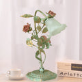 Pastoral Green Metal Bedside Lamp with Flower Decoration – Vintage Table Lamp, 1 or 2 Lights