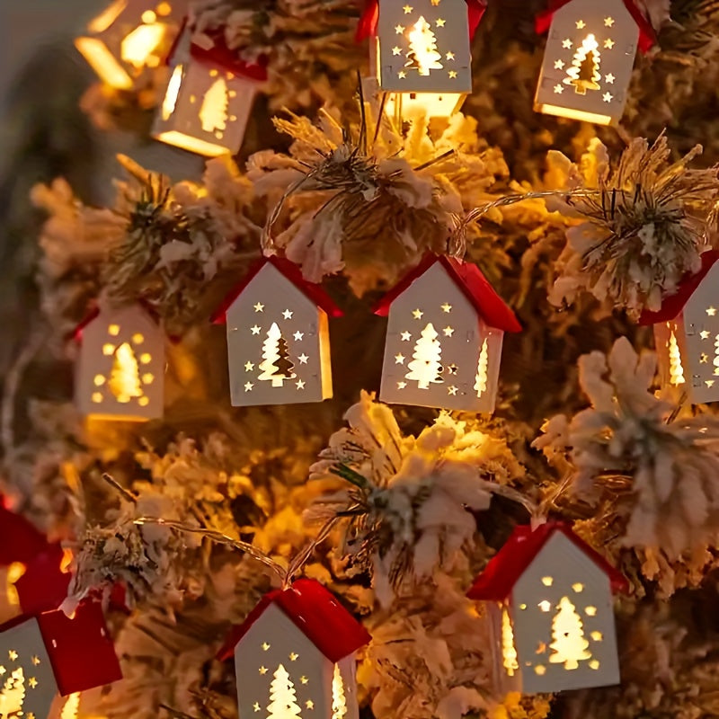 Illuminated Christmas Decoration LED Garland with Houses – Battery-Powered Warm Light, 200 cm, Winter Ambience