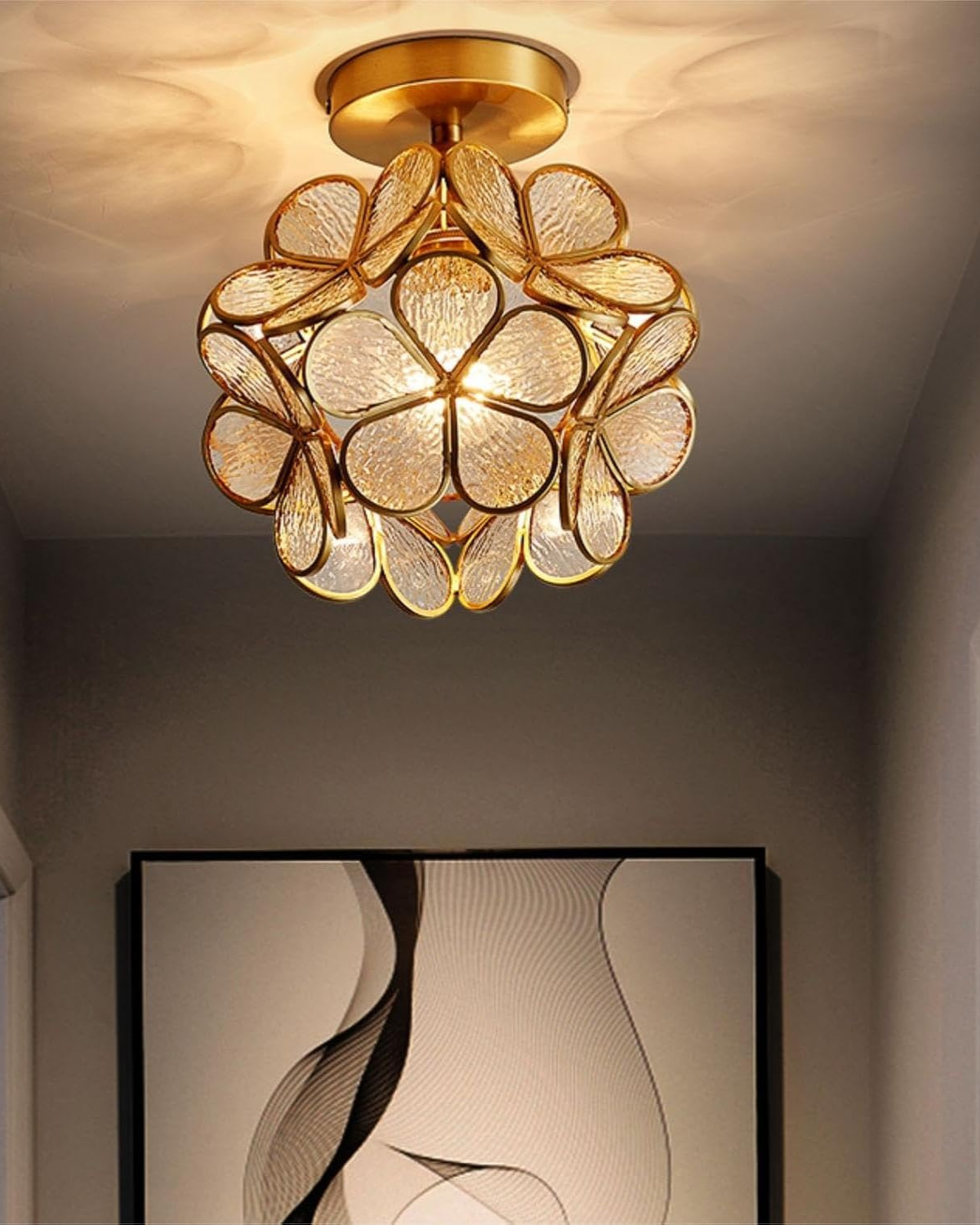 Modern Flower Ceiling Light – Acrylic & Gold-Tone Iron LED Design Lamp, 20 cm