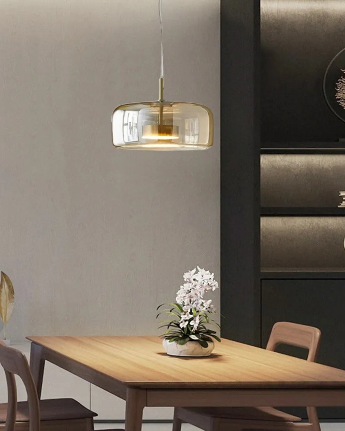 Smoked Glass LED Pendant Light – Dimmable Scandinavian Ceiling Light in Gold, Black or Amber for Dining Room, Kitchen Island & Living Room
