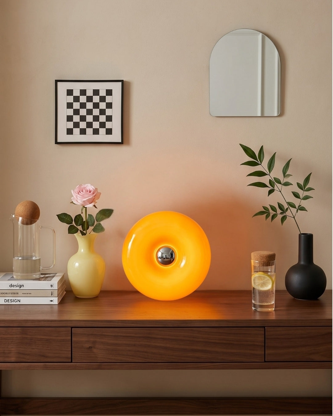 NARA Donut Glass Table Lamp – Dimmable, 3 Colour Temperatures, Bauhaus Design, Touch Control, Wall Mountable