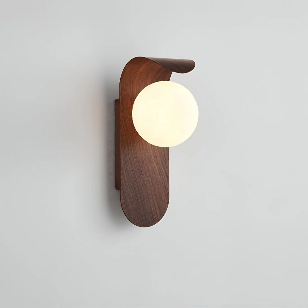 Scandinavian Wooden Wall Light with Glass Globe – LED Wall Lamp for Bedroom & Living Room