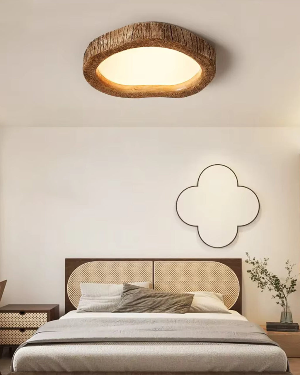 Round Wood-Look LED Ceiling Light – Modern Lighting for Bedroom & Living Room