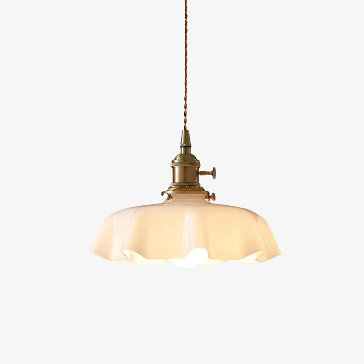 French-Style Brass & Glass Pendant Light – Cream, 25 cm, Vintage Ceiling Light for Dining Room, Kitchen & Bar