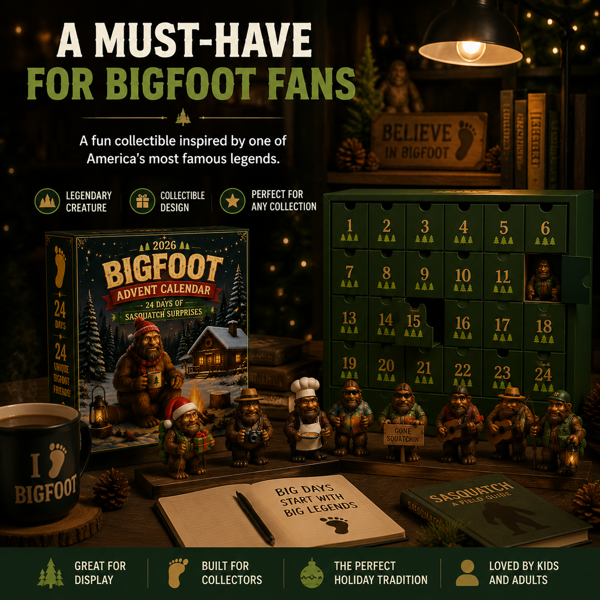 Bergolo | Bigfoot Figure Advent Calendar with 24 Collectible Figures