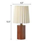 Wooden Table Lamp with Pleated Fabric Shade – 31 cm Japandi Retro Bedside & Desk Lamp for Bedroom & Living Room, USB