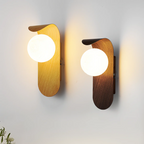 Scandinavian Wooden Wall Light with Glass Globe – LED Wall Lamp for Bedroom & Living Room