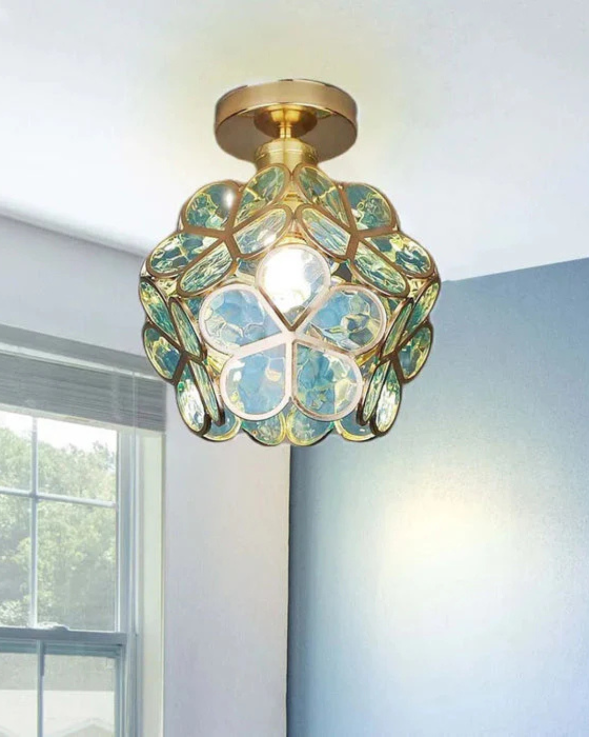 Modern Flower Ceiling Light – Acrylic & Gold-Tone Iron LED Design Lamp, 20 cm