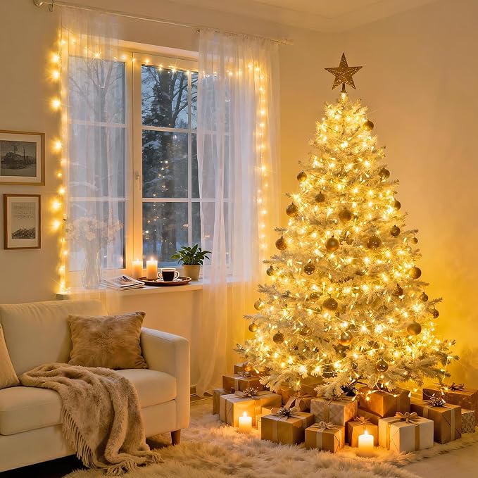 LED String Lights with 500 Bulbs, 50 m – Warm White on Silver Wire, Indoor & Outdoor Christmas Decoration