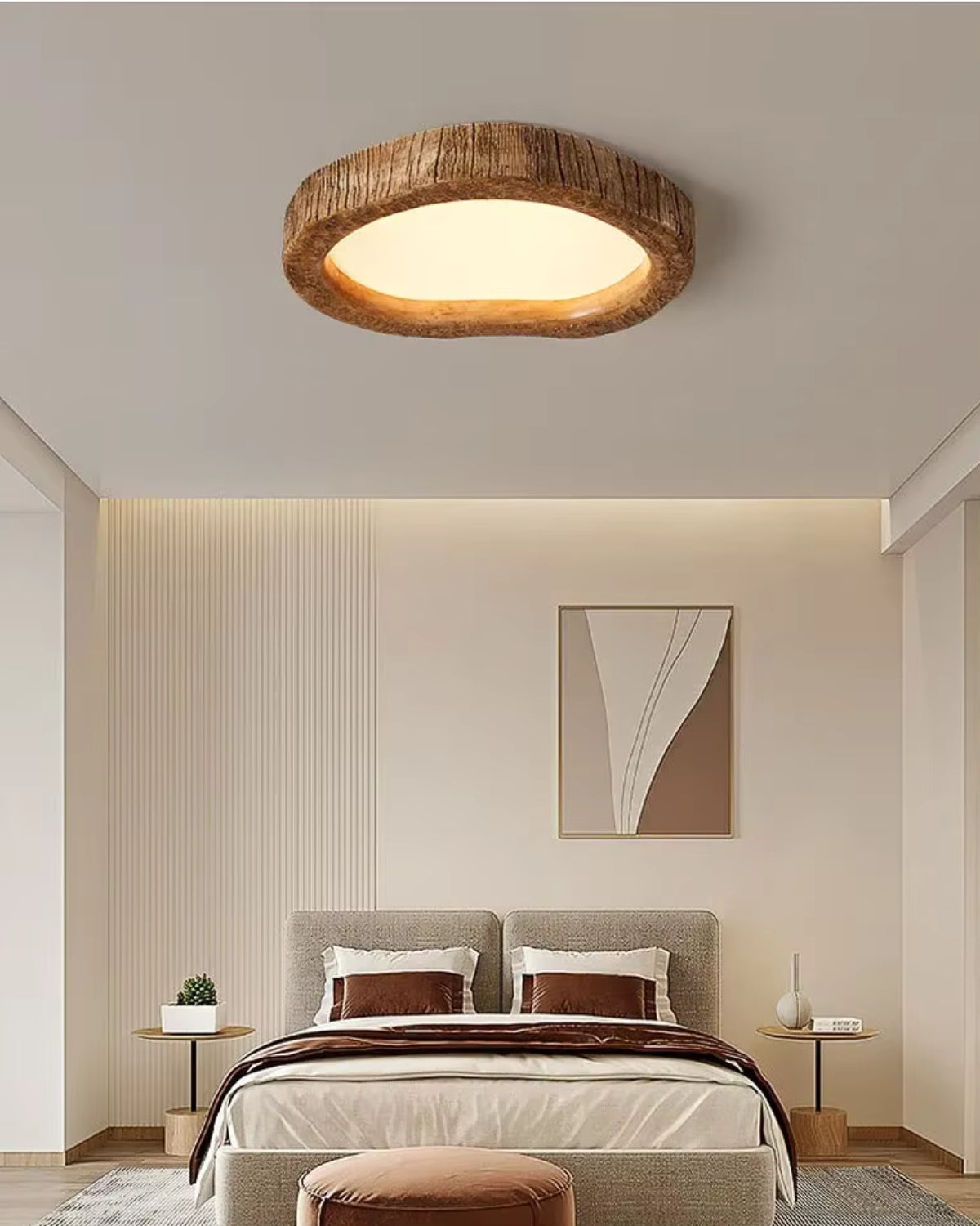 Round Wood-Look LED Ceiling Light – Modern Lighting for Bedroom & Living Room
