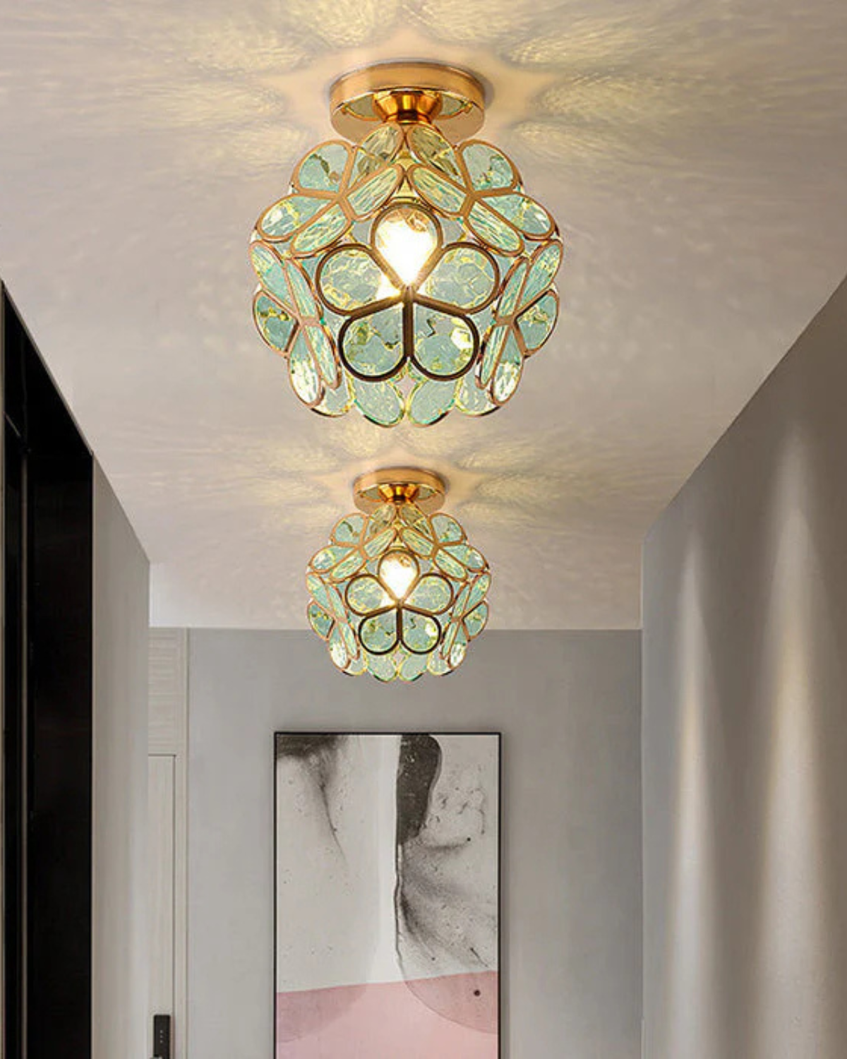 Modern Flower Ceiling Light – Acrylic & Gold-Tone Iron LED Design Lamp, 20 cm