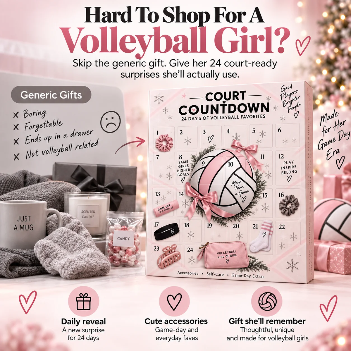 Volleyball Advent Calendar for Girls with 24 Hair and Sports Accessories 2026