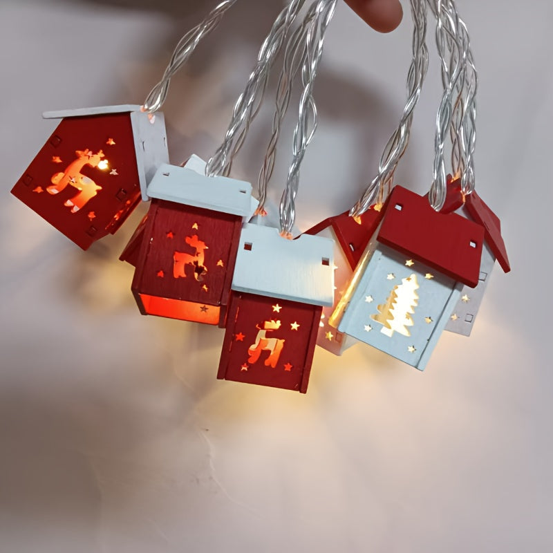 Illuminated Christmas Decoration LED Garland with Houses – Battery-Powered Warm Light, 200 cm, Winter Ambience