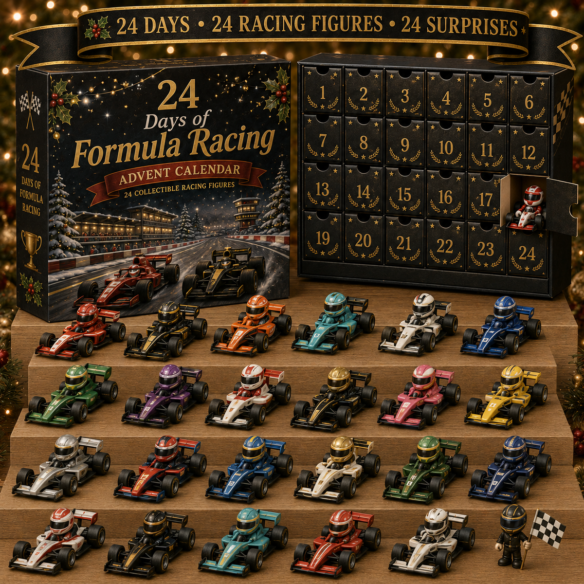 Pistora | Racing Car Shaped Acrylic Advent Calendar with 24 Numbered Compartments