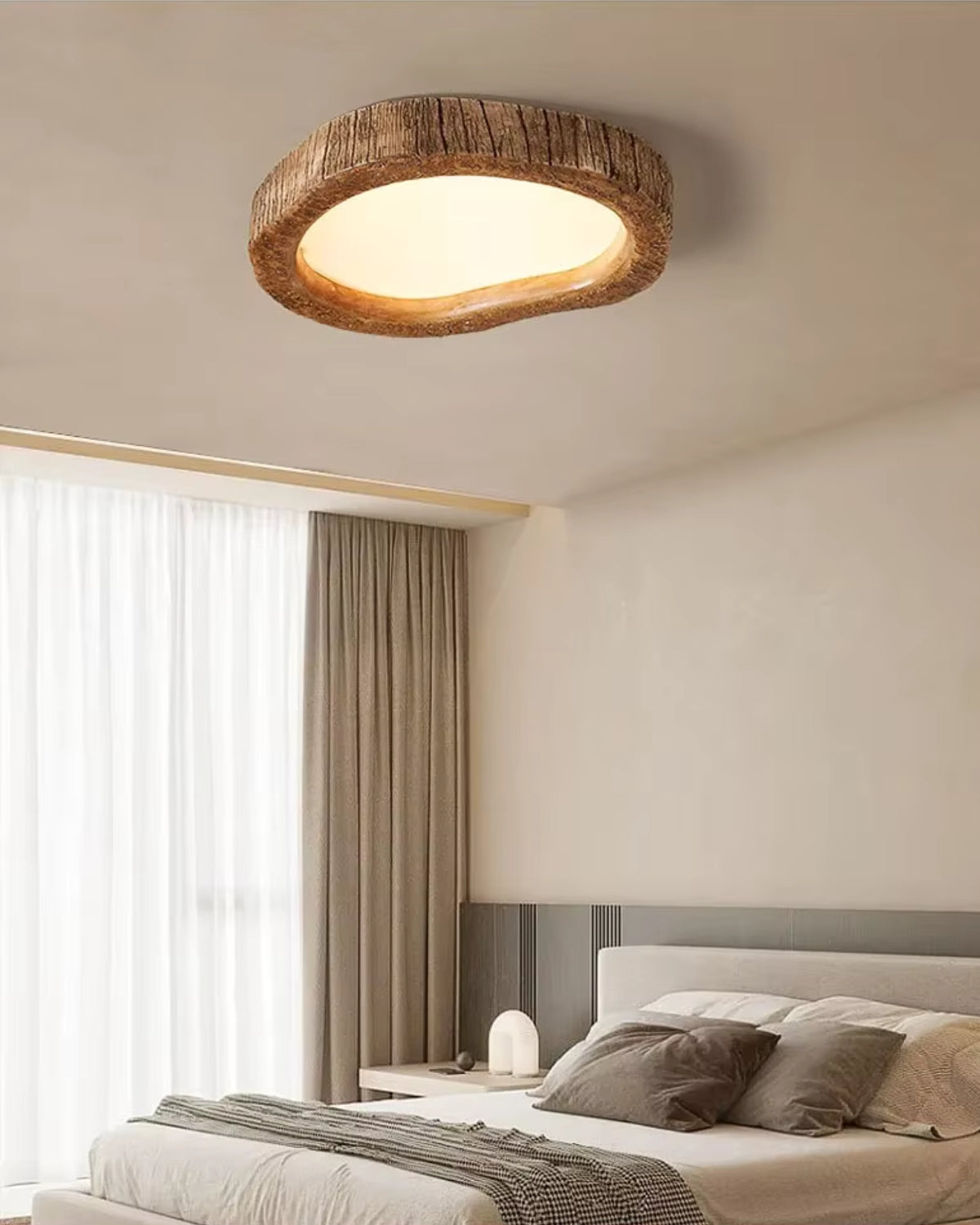 Round Wood-Look LED Ceiling Light – Modern Lighting for Bedroom & Living Room