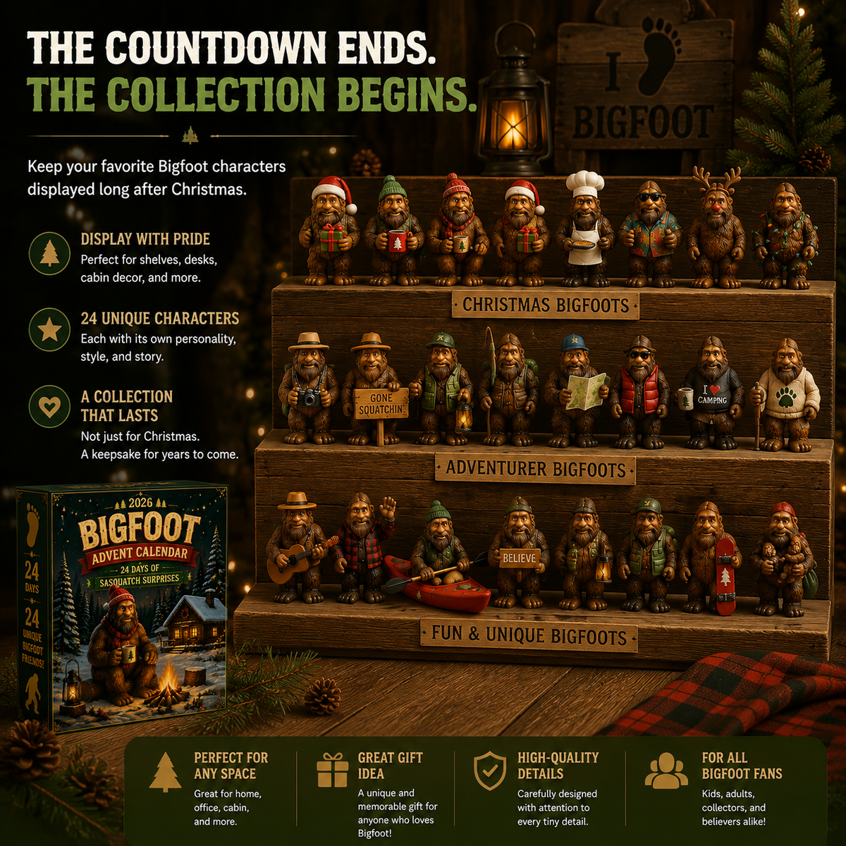 Bergolo | Bigfoot Figure Advent Calendar with 24 Collectible Figures