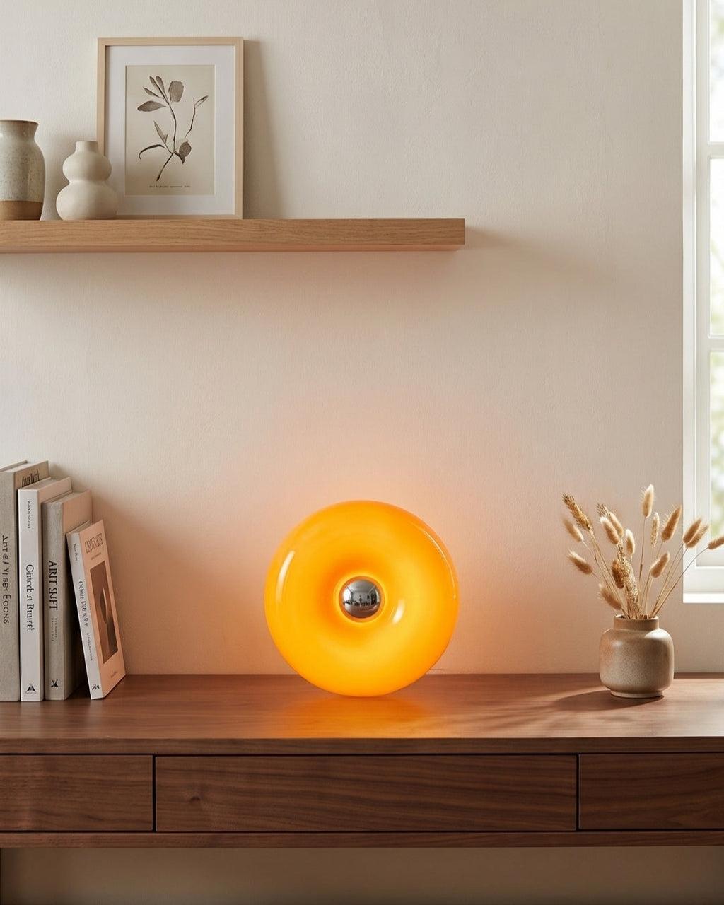 NARA Donut Glass Table Lamp – Dimmable, 3 Colour Temperatures, Bauhaus Design, Touch Control, Wall Mountable