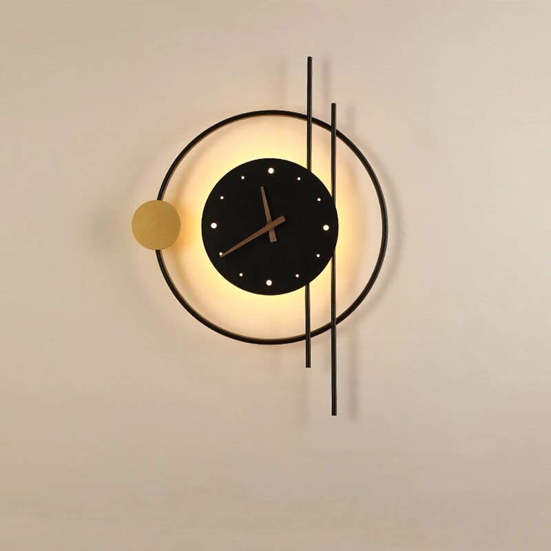 Large Illuminated Wall Clock – Modern Gold & Black Design, 57 × 41.5 cm