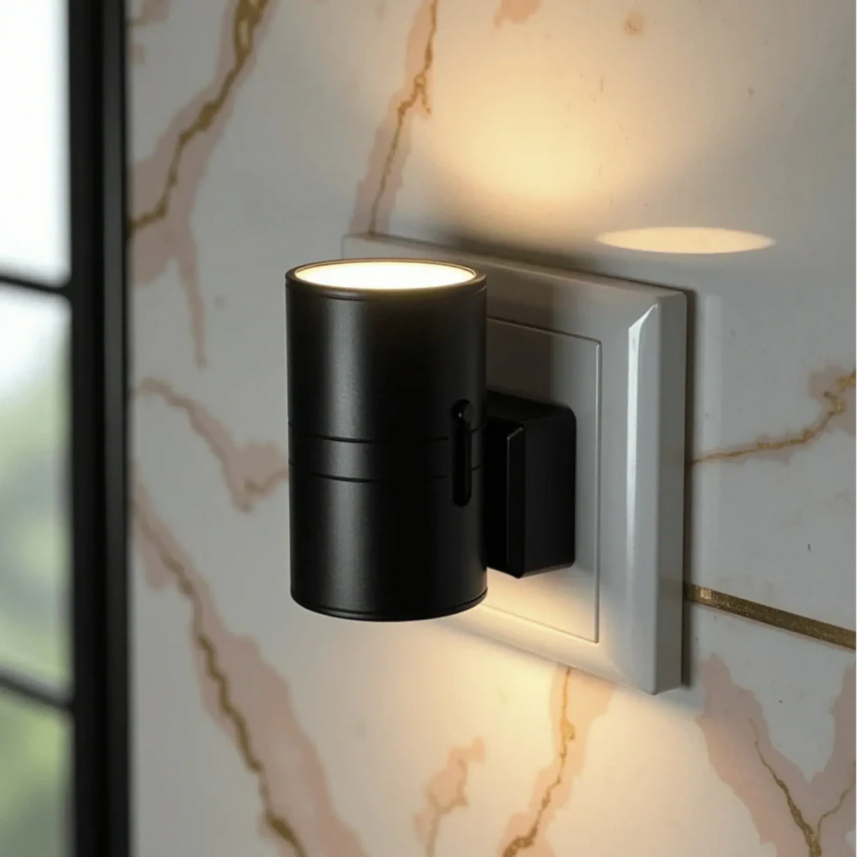Dimmable Plug-in LED Wall Light with Night Light Function – Modern Black or White for Bedroom & Kids’ Room