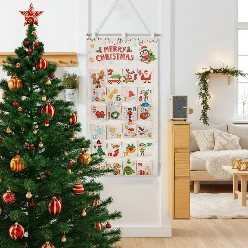 Advelia | Fillable Fabric Advent Calendar with 24 Pockets for Wall Hanging